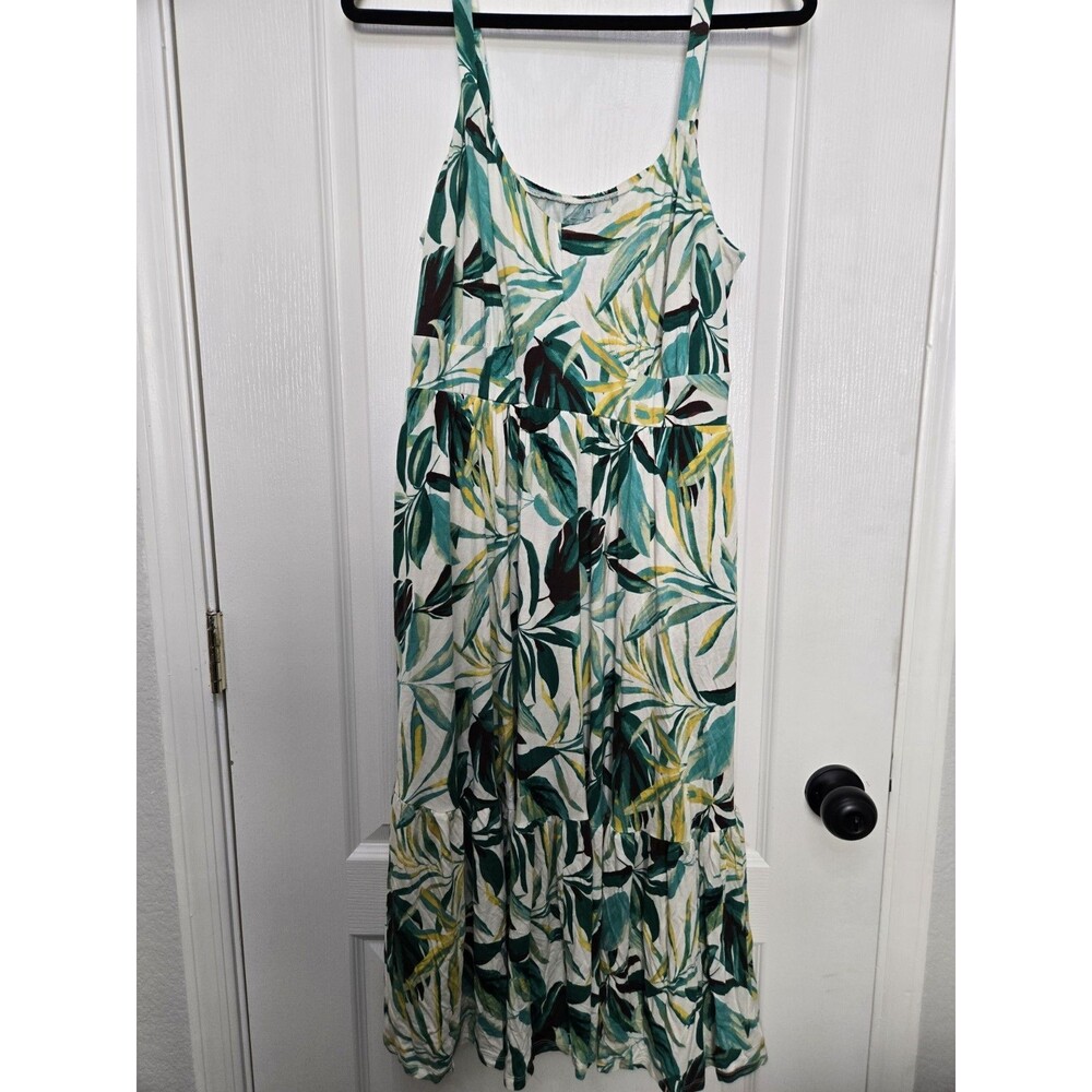 Torrid Tiered Midi Dress Green 1X Adjustable. Summer Beach Tropical Resort Wear
